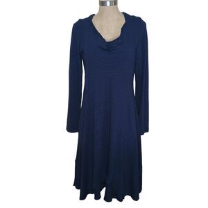 Heart Dress M/L 8-10 Navy Layered Neckline Hemline Midi A-Line Lagenlook Stretch